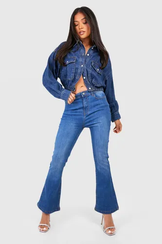 Womens Petite Mid Blue High Waist Skinny Flared Jeans 28" - 6, Blue