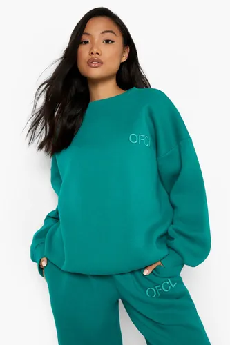 Womens Petite Ofcl Oversized Embroidered Sweatshirt - Green - S, Green