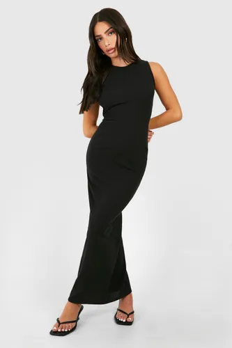 Womens Petite Open Back Textured Maxi Dress - Black - 6, Black