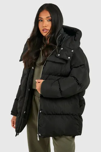 Womens Petite Oversized Pocket Detail Puffer Jacket - Black - 10, Black