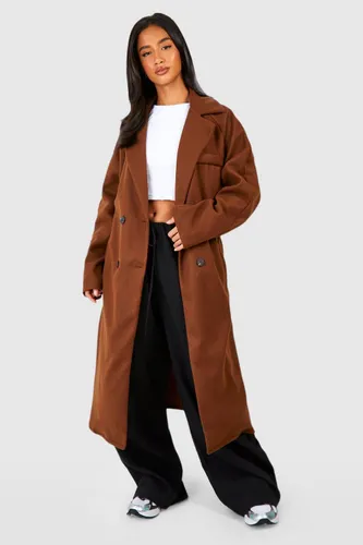 Womens Petite Oversized Wool Look Belted Coat - Brown - 8, Brown