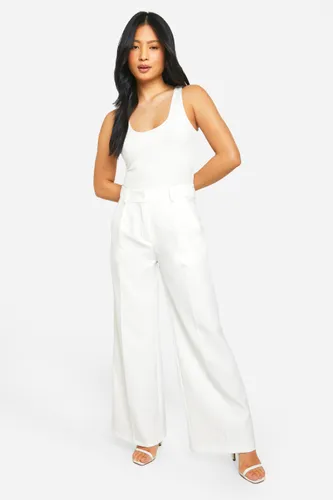 Womens Petite Pleat Front Tailored Wide Leg Trouser - White - 6, White