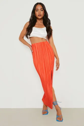 Womens Petite Plisse Maxi Skirt - Orange - 4, Orange