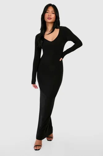 Womens Petite Plunge Neck Slinky Maxi Dress - Black - 8, Black