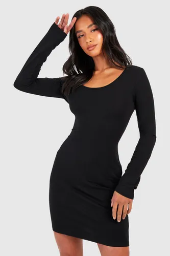 Womens Petite Premium Super Soft Scoop Neck Mini Dress - Black - 14, Black