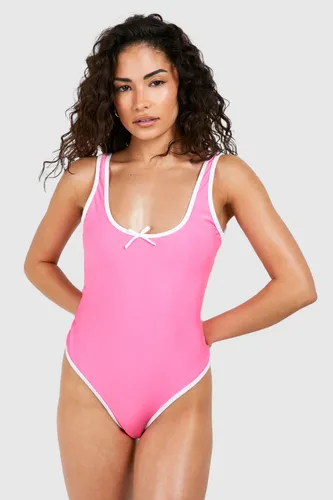 Womens Petite Ribbon Bow Scoop Swimsuit - Pink - 6, Pink