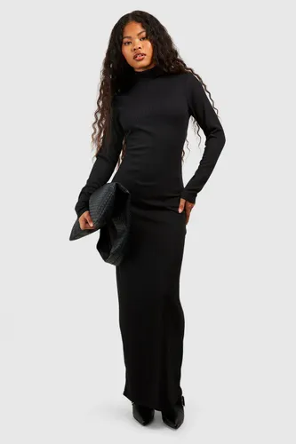 Womens Petite Roll Neck Long Sleeve Maxi Dress - Black - 8, Black
