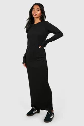 Womens Petite Round Neck Long Sleeve Maxi Dress - Black - 10, Black