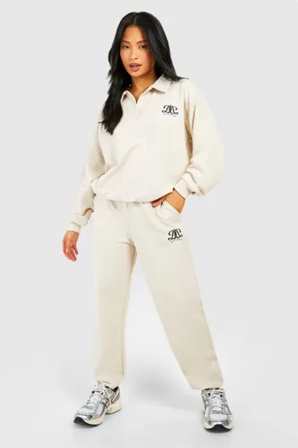 Womens Petite Rugby Sweatshirt Embroidered Tracksuit - Beige - S, Beige