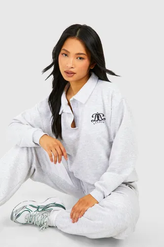 Womens Petite Rugby Sweatshirt Embroidered Tracksuit - Grey - S, Grey