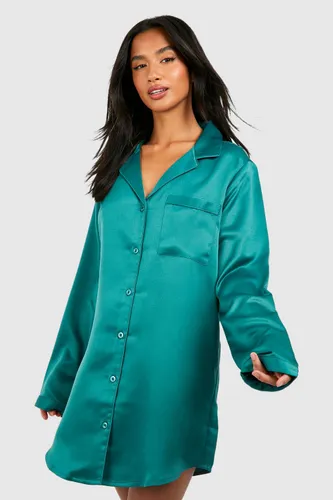 Womens Petite Satin Button Nightdress - Green - 6, Green