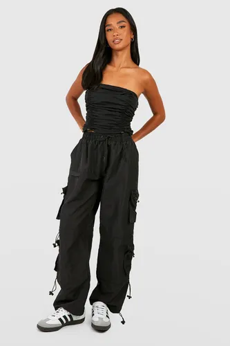 Womens Petite Shell Toggle Pocket Detail Cargo Trousers - Black - 6, Black