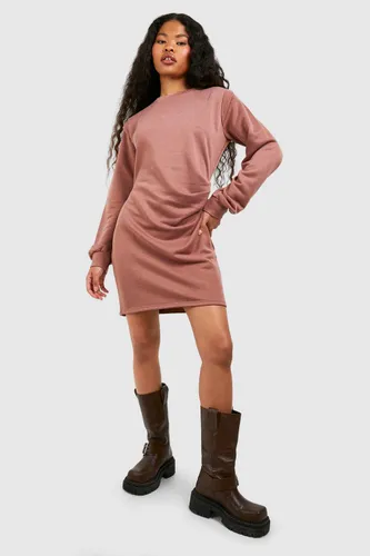 Womens Petite Shoulder Detail Ruched Jumper Dress - Brown - 8, Brown