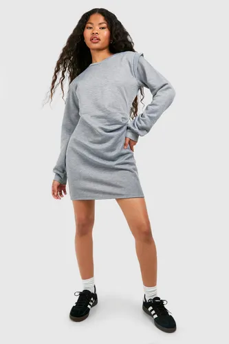 Womens Petite Shoulder Detail Ruched Jumper Dress - Grey - 6, Grey