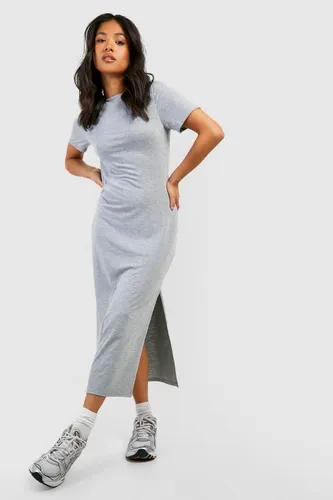 Womens Petite Side Split Midaxi T-Shirt Dress - Grey - 10, Grey