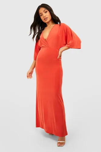 Womens Petite Slinky Bias Cut Angel Sleeve Maxi Dress - Orange - 8, Orange