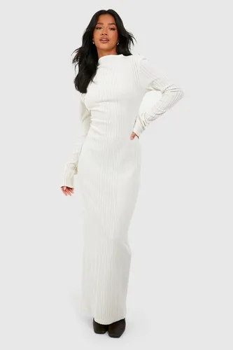 Womens Petite Soft Textured Rib Maxi Dress - Cream - 14, Cream