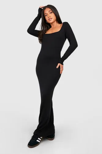 Womens Petite Square Neck Long Sleeve Maxi Dress - Black - 16, Black