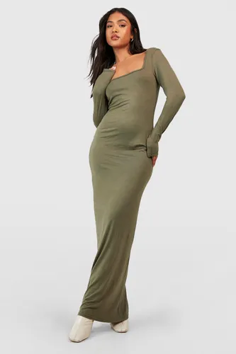 Womens Petite Square Neck Long Sleeve Maxi Dress - Green - 16, Green