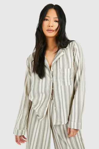 Womens Petite Stripe Button Up Shirt - Beige - 6, Beige