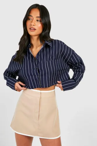Womens Petite Stripe Crop Shirt - Navy - 6, Navy