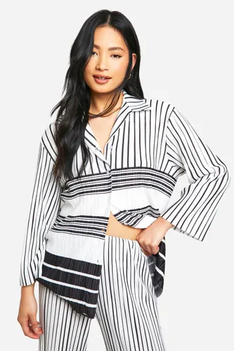 Womens Petite Stripe Plisse Oversized Shirt - White - 6, White