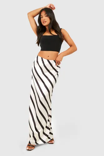 Womens Petite Striped Satin Slip Maxi Skirt - Beige - 8, Beige