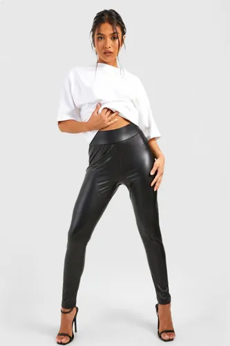 Womens Petite Super Stretch Waist Shaping Leather Look Leggings - Black - 6, Black