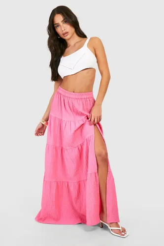 Womens Petite Textured Tiered Hem Woven Maxi Skirt - Pink - 6, Pink