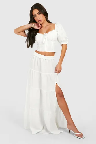 Womens Petite Textured Tiered Hem Woven Maxi Skirt - White - 6, White