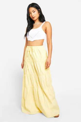 Womens Petite Tiered Hem Woven Maxi Skirt - Yellow - 6, Yellow
