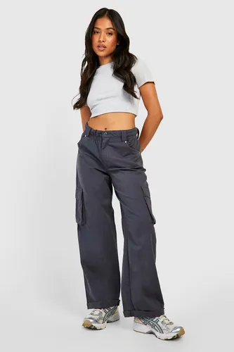 Womens Petite Twill Paperbag Waist Cargo Trousers - Grey - 6, Grey