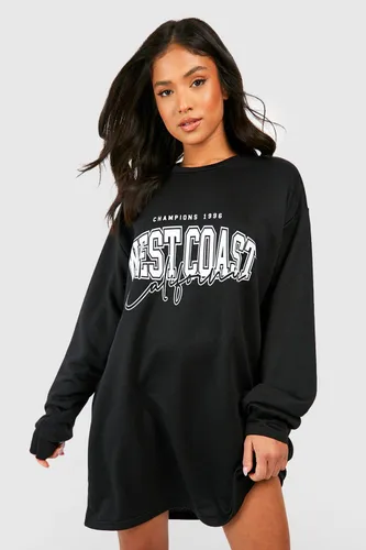 Womens Petite West Coast Slogan Oversized Sweat Dress - Black - S, Black