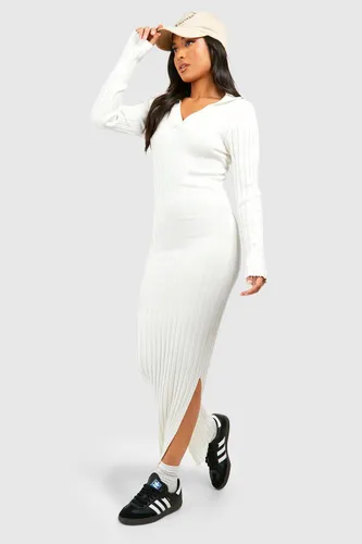 Womens Petite Wide Rib Knitted Maxi Dress - White - 16, White