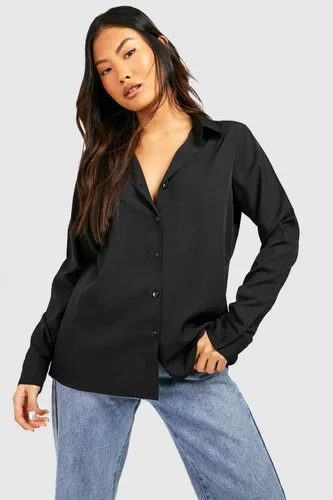 Womens Petite Woven Long Sleeve Shirt - Black - 14, Black