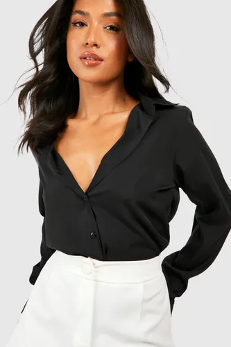 Womens Petite Woven Long Sleeve Shirt - Black - 16, Black