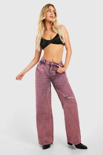 Womens Pink Washed Wide Leg Jean - 6, Pink