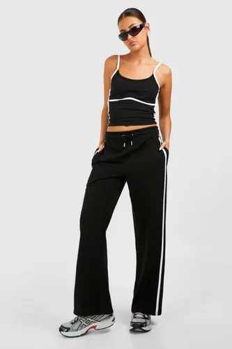 Womens Piping Detail Vest Top And Straight Leg Jogger Set - Black - S, Black