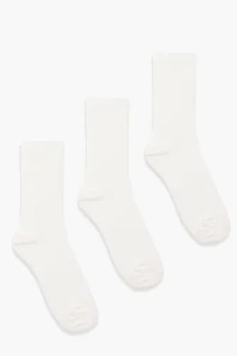 Womens Plain Sports Socks 3 Pack - White - One Size, White