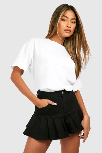 Womens Pleated Micro Mini Denim Tennis Skirt - Black - 10, Black