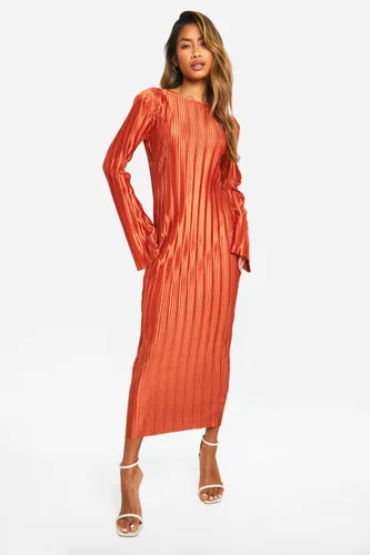 Womens Plisse Flare Sleeve Midaxi Dress - Orange - 8, Orange