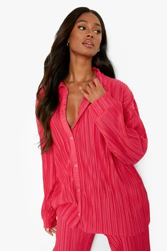 Womens Plisse Oversized Relaxed Fit Shirt - Pink - 8, Pink