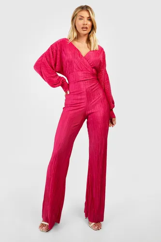 Womens Plisse Wrap Front Jumpsuit - Pink - 10, Pink