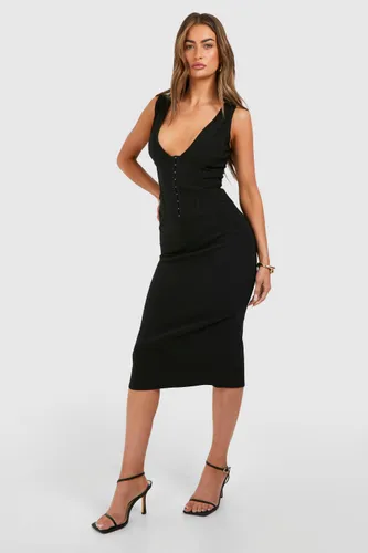 Womens Plunge Corset Detail Midaxi Dress - Black - 8, Black