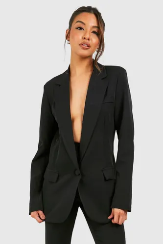 Womens Plunge Front Longline Tailored Blazer - Black - 10, Black
