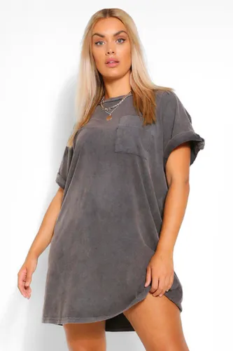 Womens Plus Acid Wash T-Shirt Dress - Grey - 28, Grey