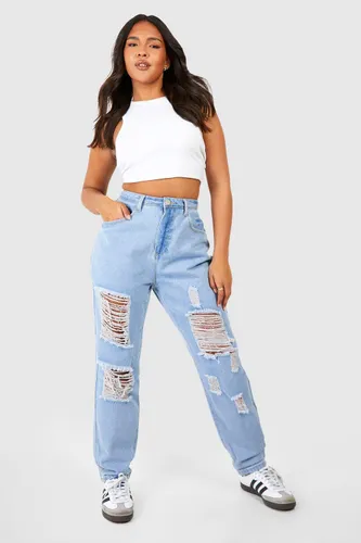 Womens Plus All Over Ripped Mom Jeans Acid Wash - Blue - 18, Blue