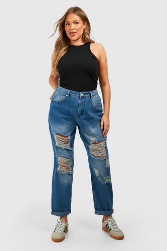Womens Plus All Over Ripped Mom Jeans - Blue - 16, Blue
