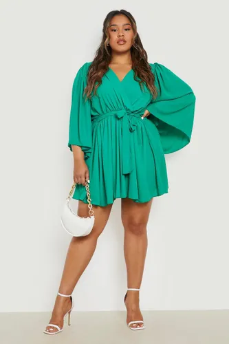 Womens Plus Angel Sleeve Wrap Dress - Green - 16, Green