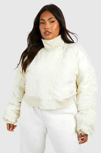 Womens Plus Asymmetric Collar Detail Bomber Jacket - White - 16, White